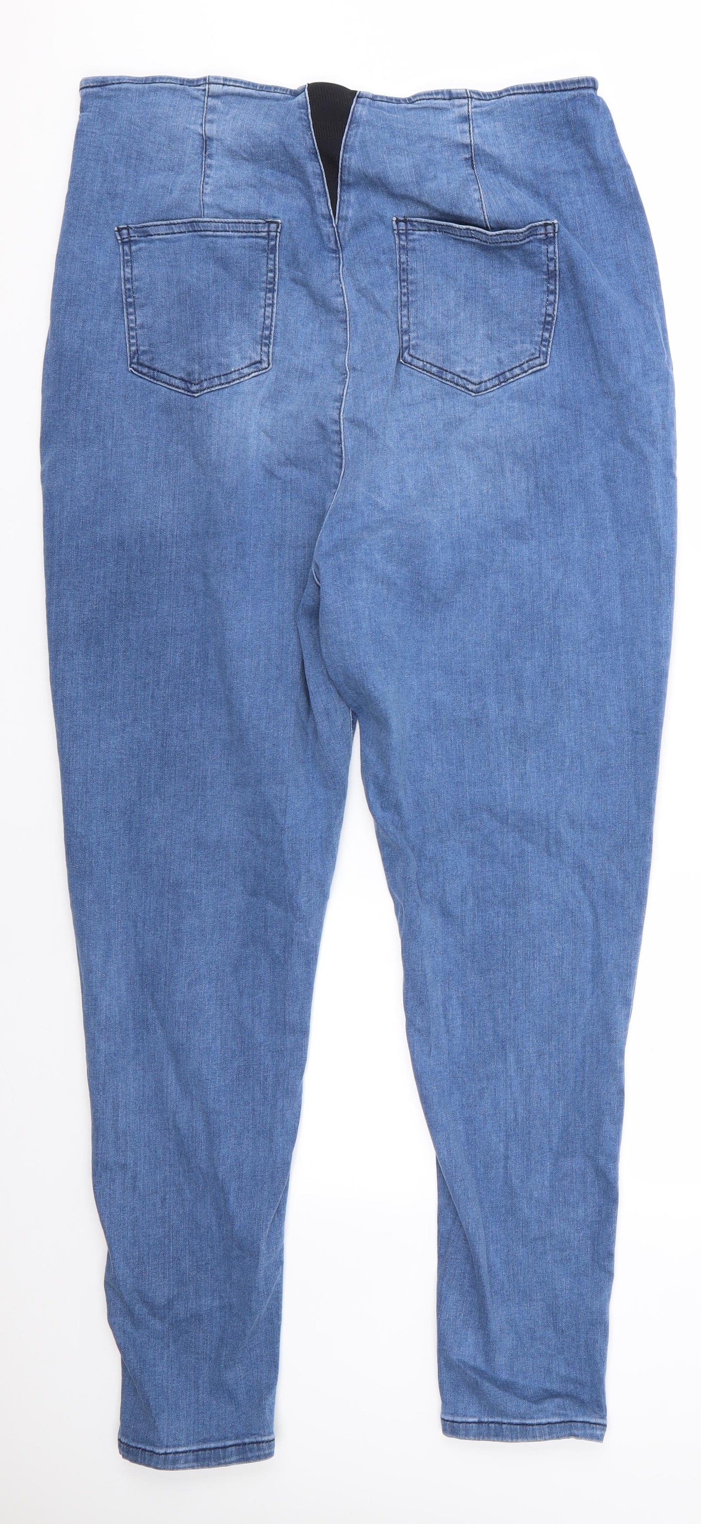 Boohoo Womens Blue  Cotton Skinny Jeans Size 20 L24 in Regular  - Side Zip Elastic darts front & back Diagonal seam detail lower leg