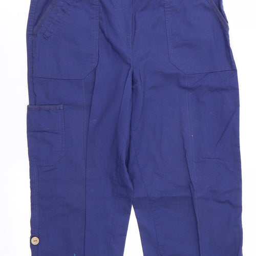 Authentic Womens Blue  Cotton Cropped Trousers Size 8 L20.5 in Regular  - Back Elastication Adjustable Length Leg