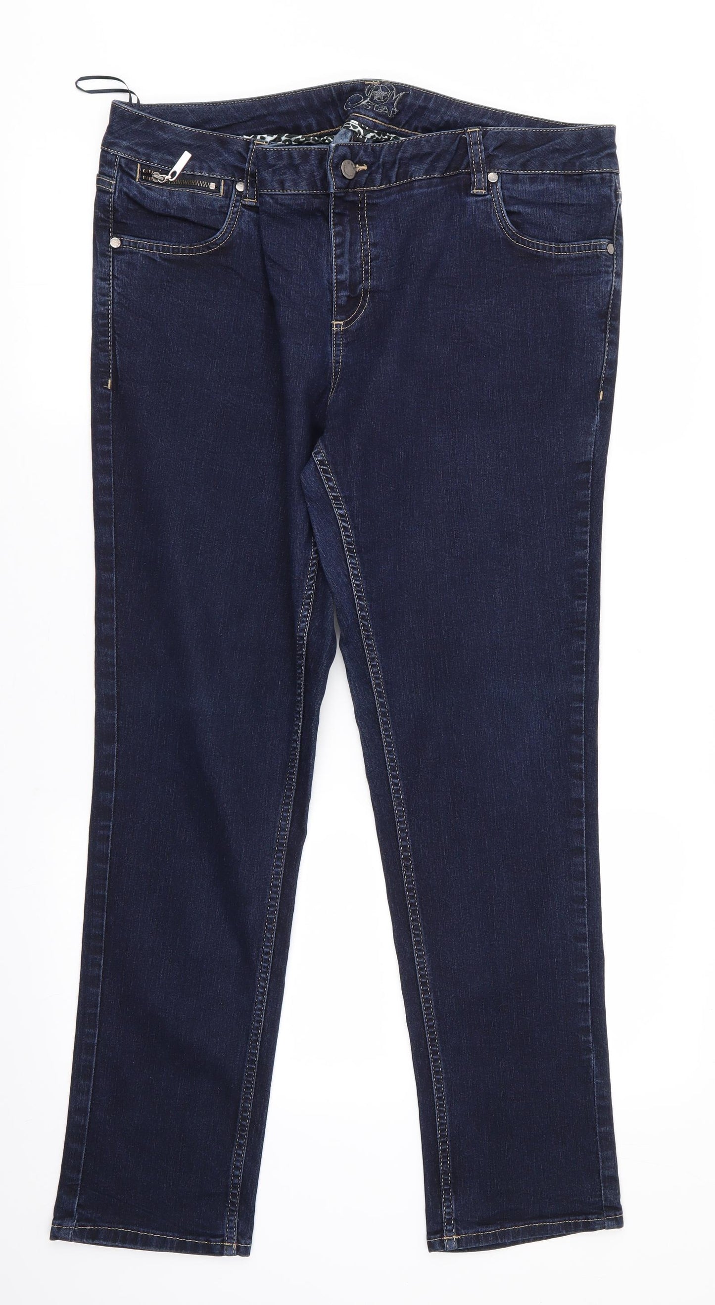 JM Star Womens Blue  Cotton Straight Jeans Size 18 L29 in Regular  - Indigo Mix Beaded back pockets
