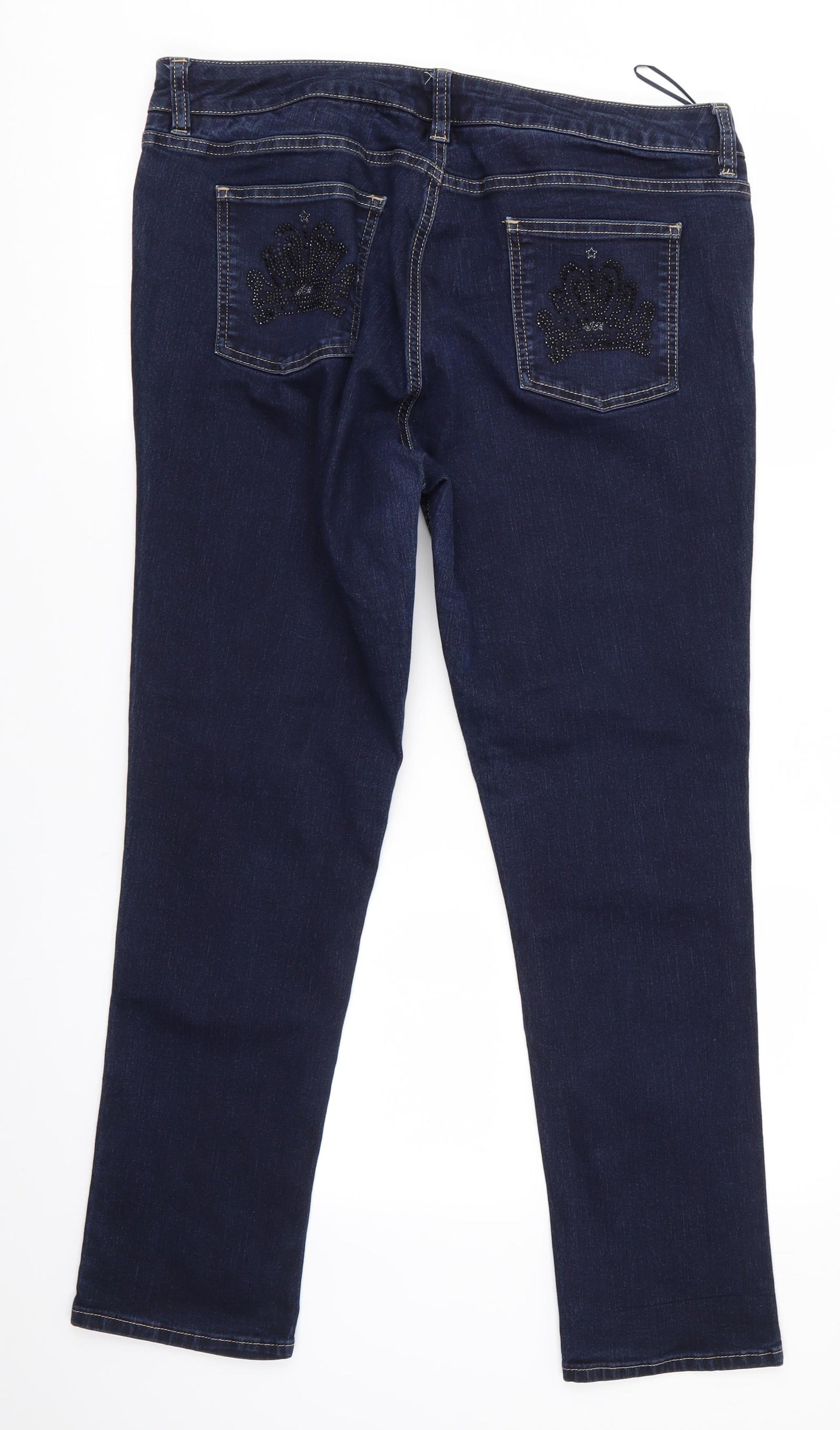 JM Star Womens Blue  Cotton Straight Jeans Size 18 L29 in Regular  - Indigo Mix Beaded back pockets