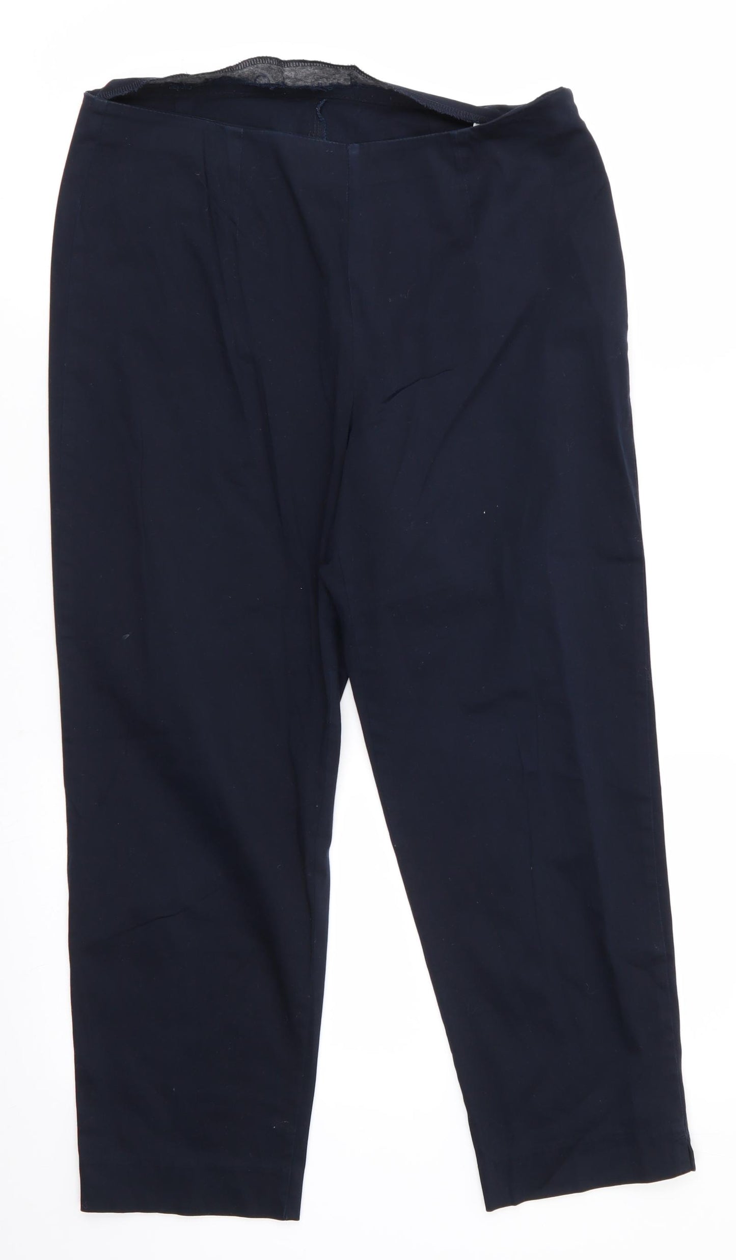 Marks and Spencer Womens Blue  Cotton Cropped Trousers Size 12 L23.5 in Regular  - No waistband Side zip Navy Blue