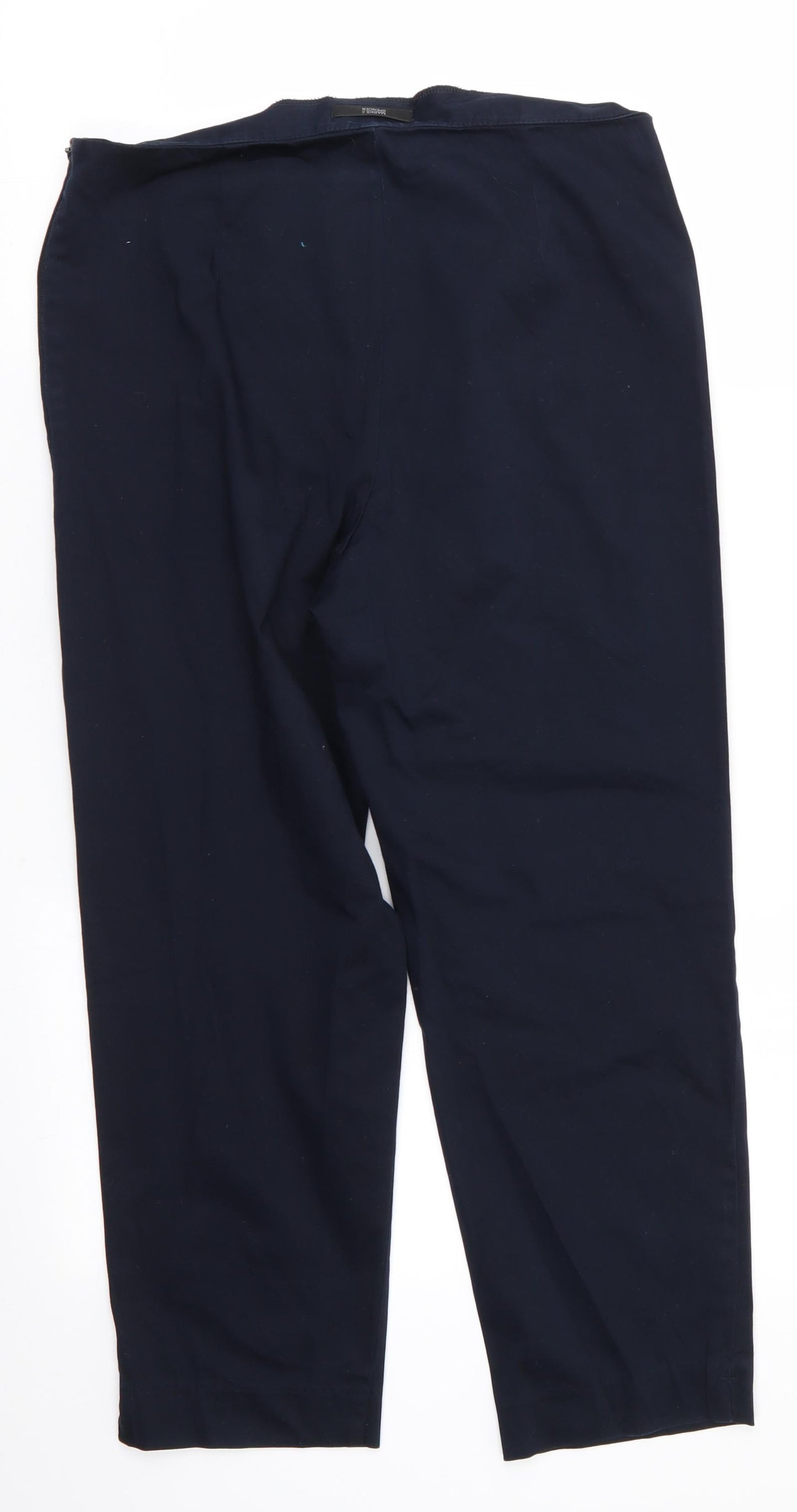 Marks and Spencer Womens Blue  Cotton Cropped Trousers Size 12 L23.5 in Regular  - No waistband Side zip Navy Blue