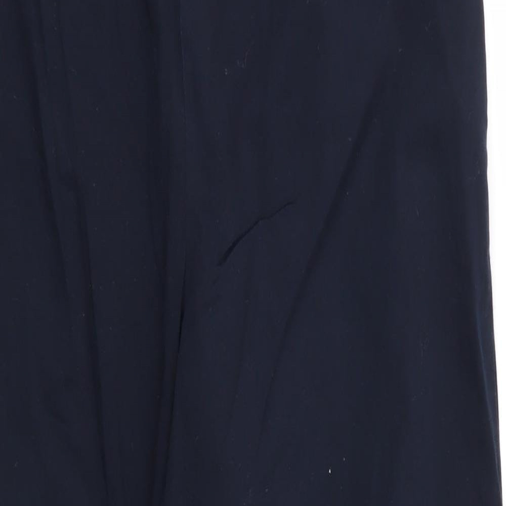 Marks and Spencer Womens Blue  Cotton Cropped Trousers Size 12 L23.5 in Regular  - No waistband Side zip Navy Blue