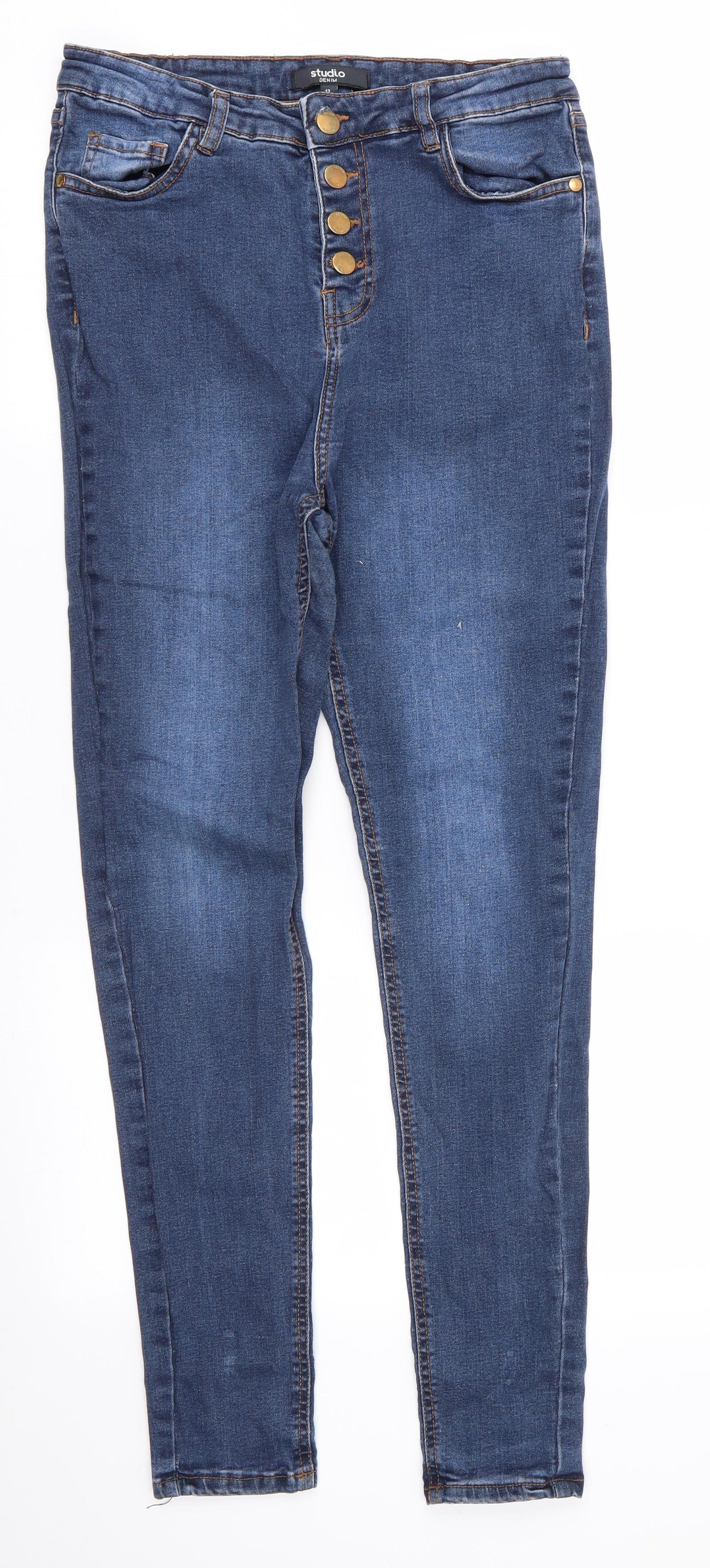 Studio Denim Womens Blue  Cotton Skinny Jeans Size 12 L28 in Regular Button