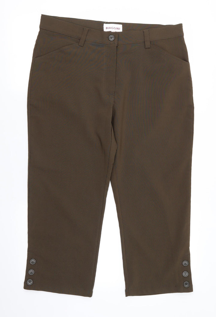 Biaggini Womens Green Polyester Cropped Trousers Size 16 L22 in Regular - Dark Olive Green