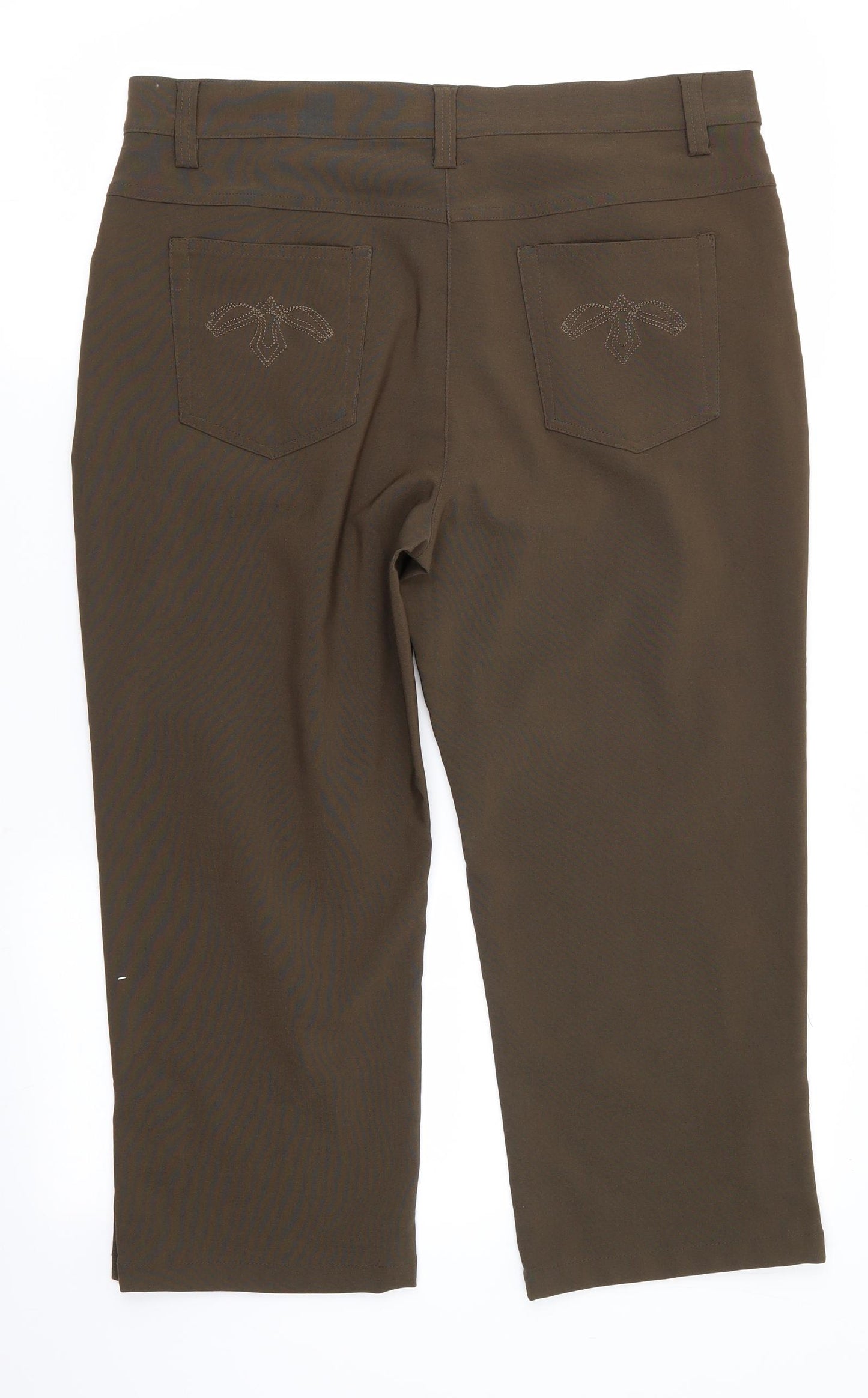 Biaggini Womens Green  Polyester Cropped Trousers Size 16 L22 in Regular  - Dark Olive Green