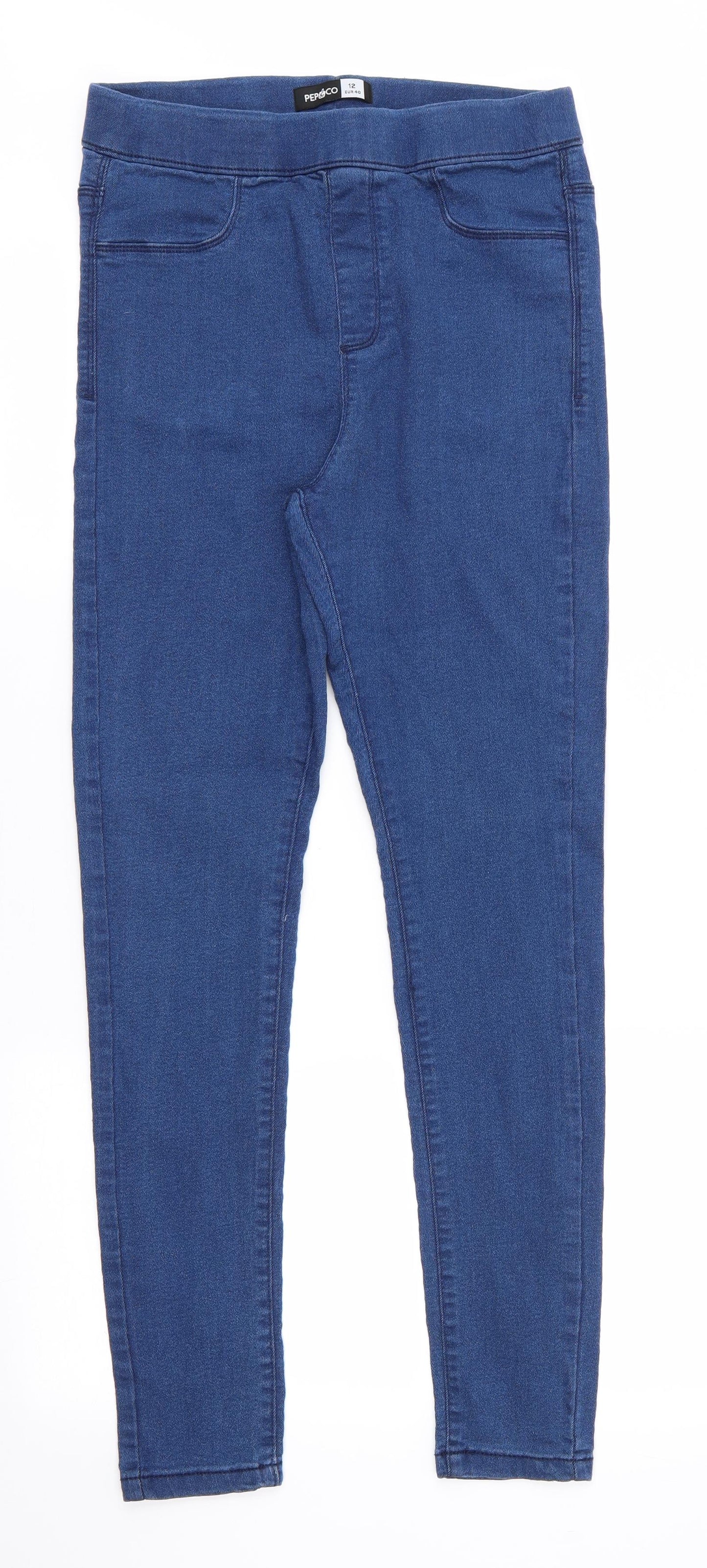 PEP & CO Womens Blue  Cotton Jegging Jeans Size 12 L28 in Regular  - Mid Blue