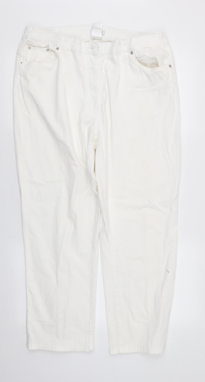 Damart Womens White Cotton Straight Jeans Size 20 L26 in Regular - Side Elastication Soft texture