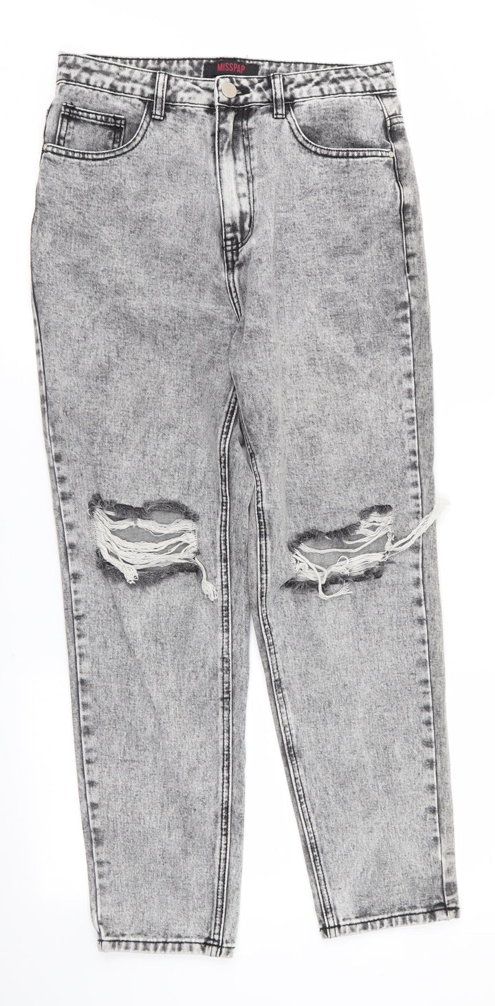 Misspap Womens Black Cotton Skinny Jeans Size 10 L27 in Regular - Black Grey Stonewash