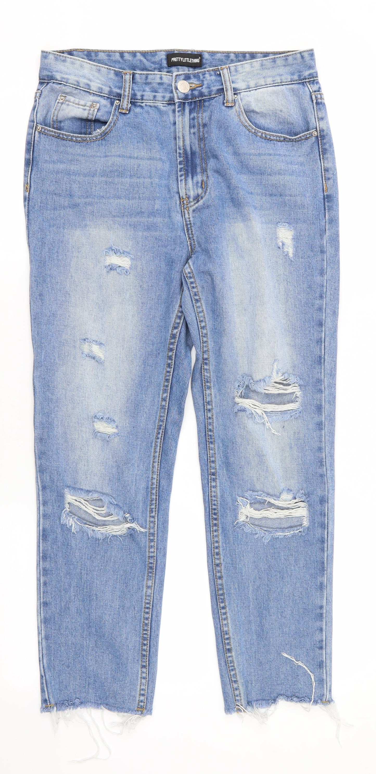 Pretty Little Thing  Womens Blue  Cotton Cropped Jeans Size 10 L25 in Regular