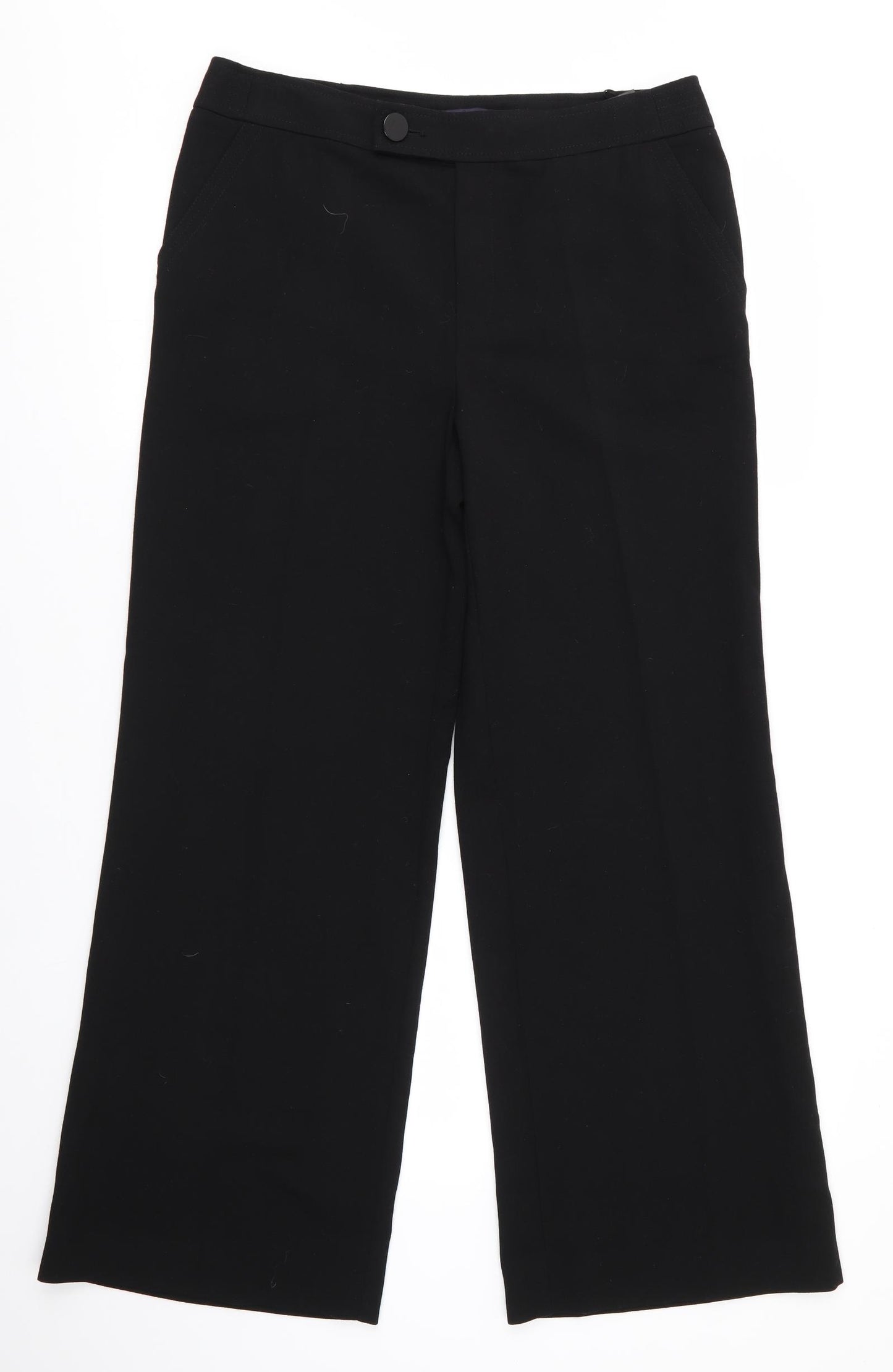 Marks and Spencer Womens Black  Polyester Trousers  Size 12 L30 in Regular  - Wide Legged