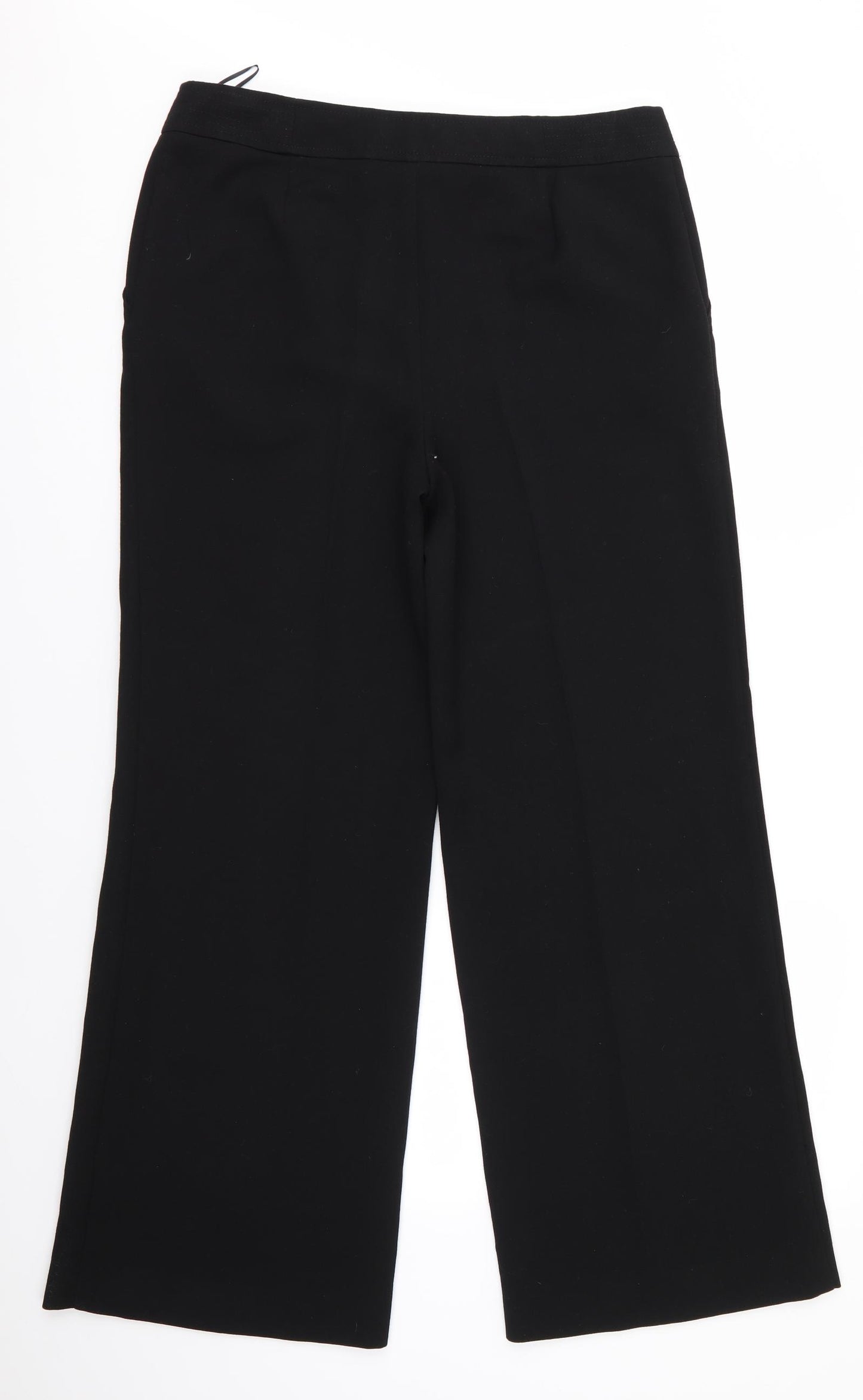 Marks and Spencer Womens Black  Polyester Trousers  Size 12 L30 in Regular  - Wide Legged