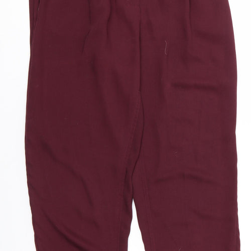 H&M Womens Brown  Polyester Cropped Trousers Size 8 L25 in Regular  - Silky texture