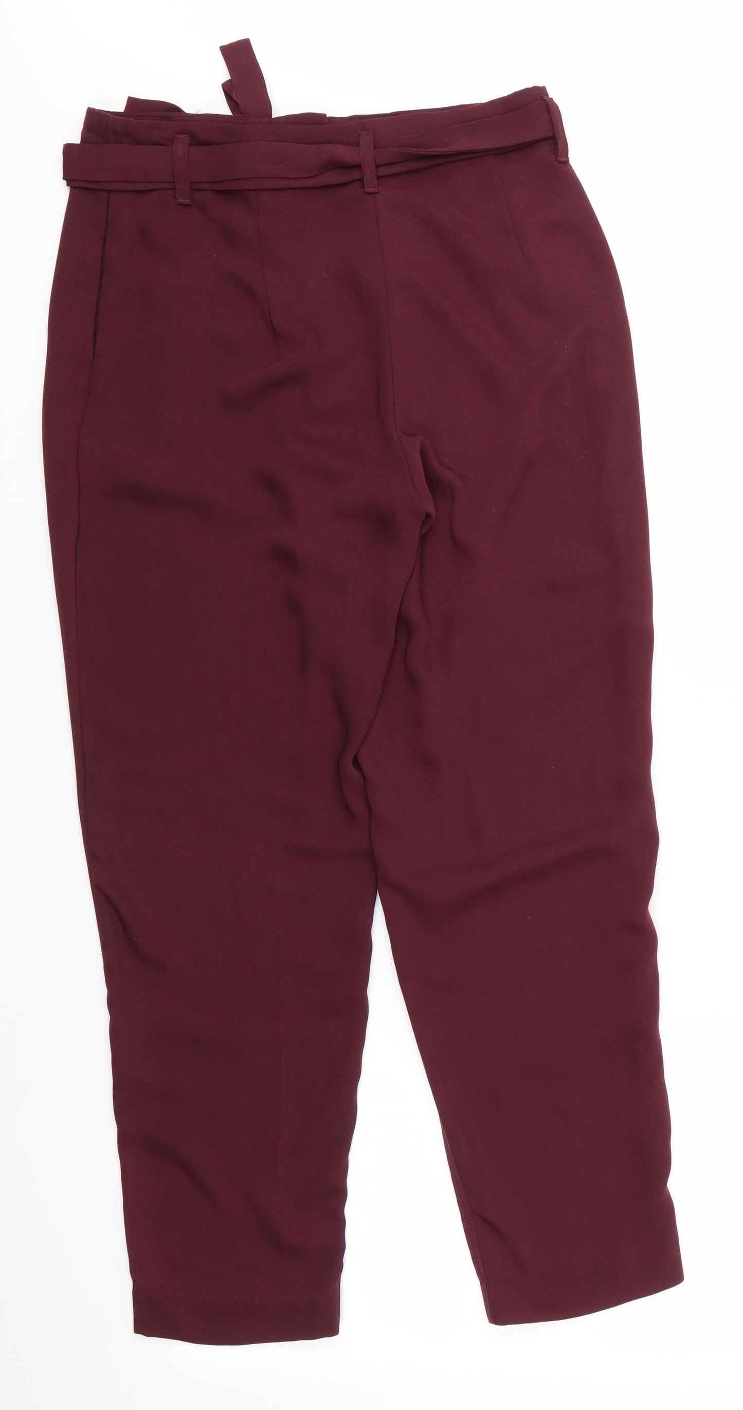 H&M Womens Brown  Polyester Cropped Trousers Size 8 L25 in Regular  - Silky texture