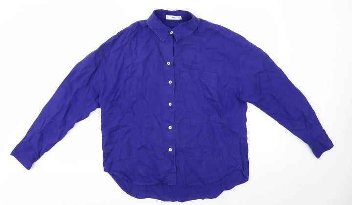 MNG Mens Blue Button-Up Size M Collared - Royal Blue