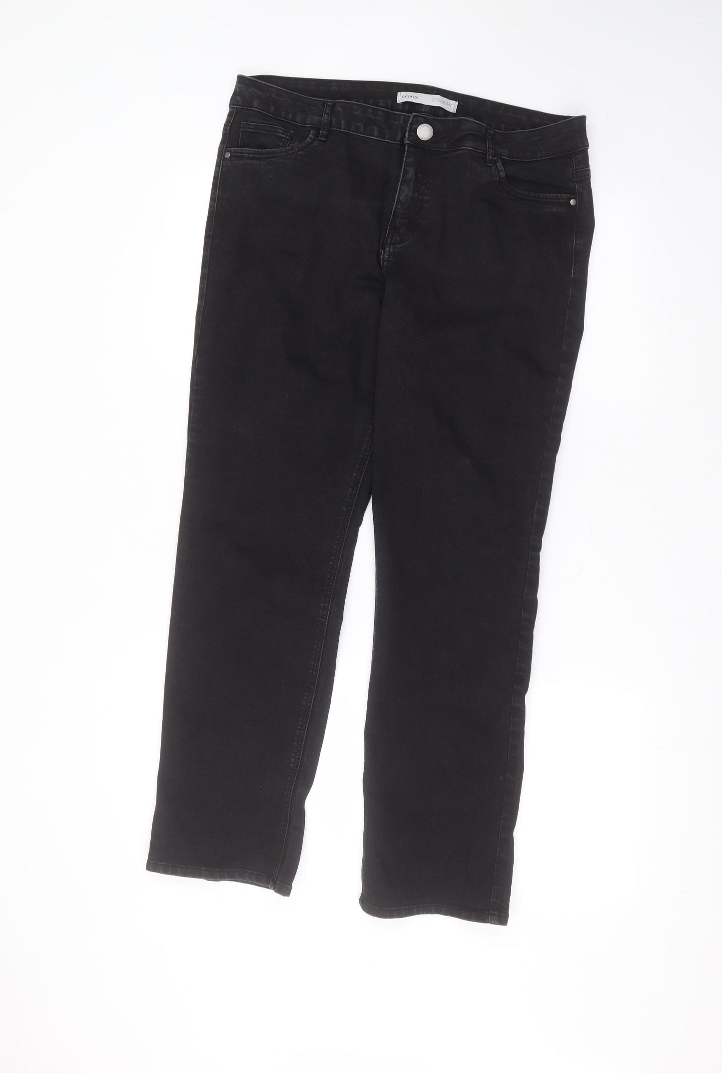 George Womens Black  Cotton Straight Jeans Size 16 L27 in Regular
