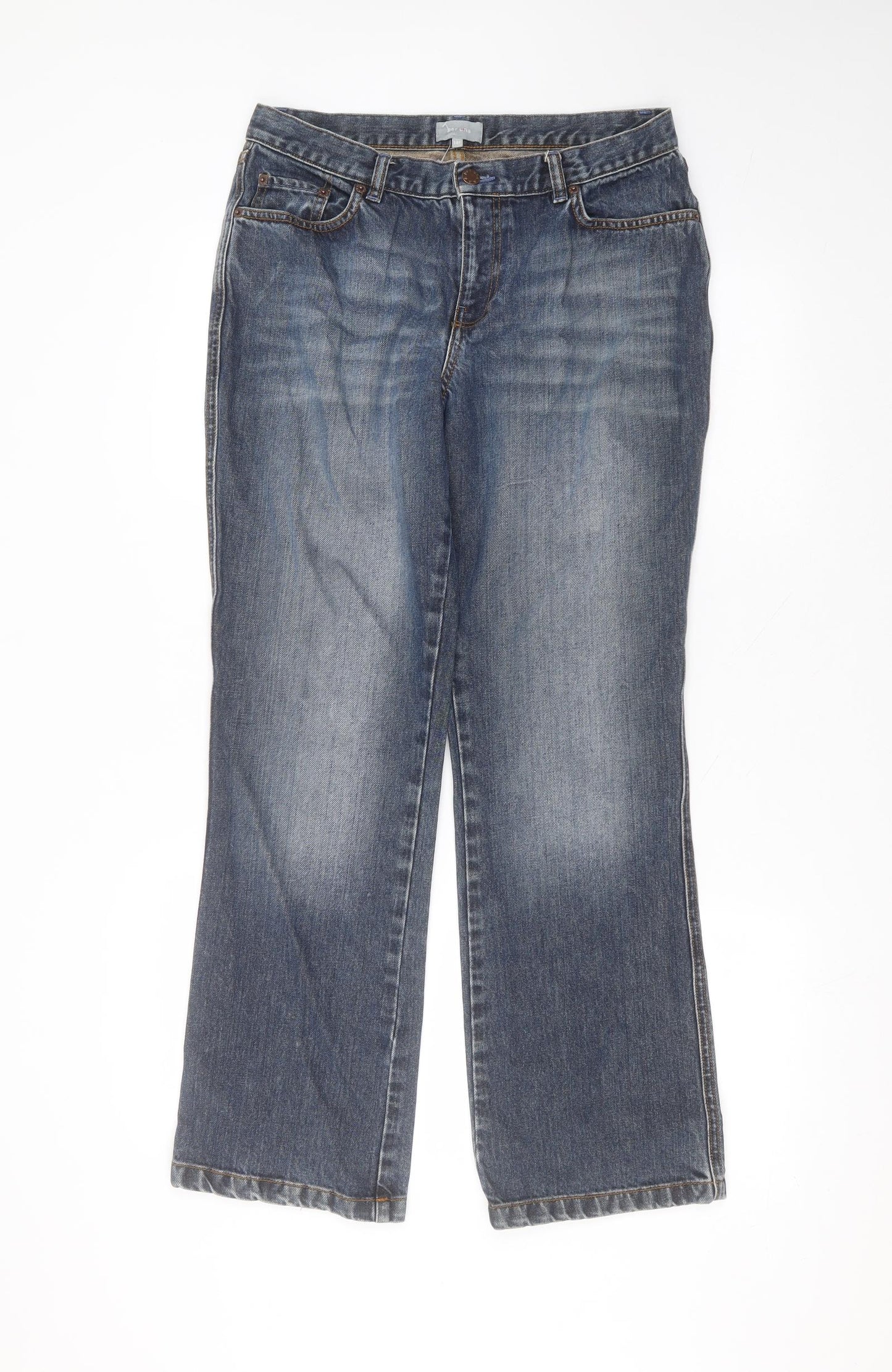 Marks and Spencer Womens Blue  Cotton Straight Jeans Size 14 L27 in Regular