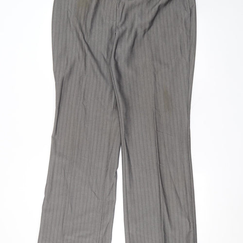 Marks and Spencer Womens Grey Striped Polyester Trousers  Size 18 L32 in Regular