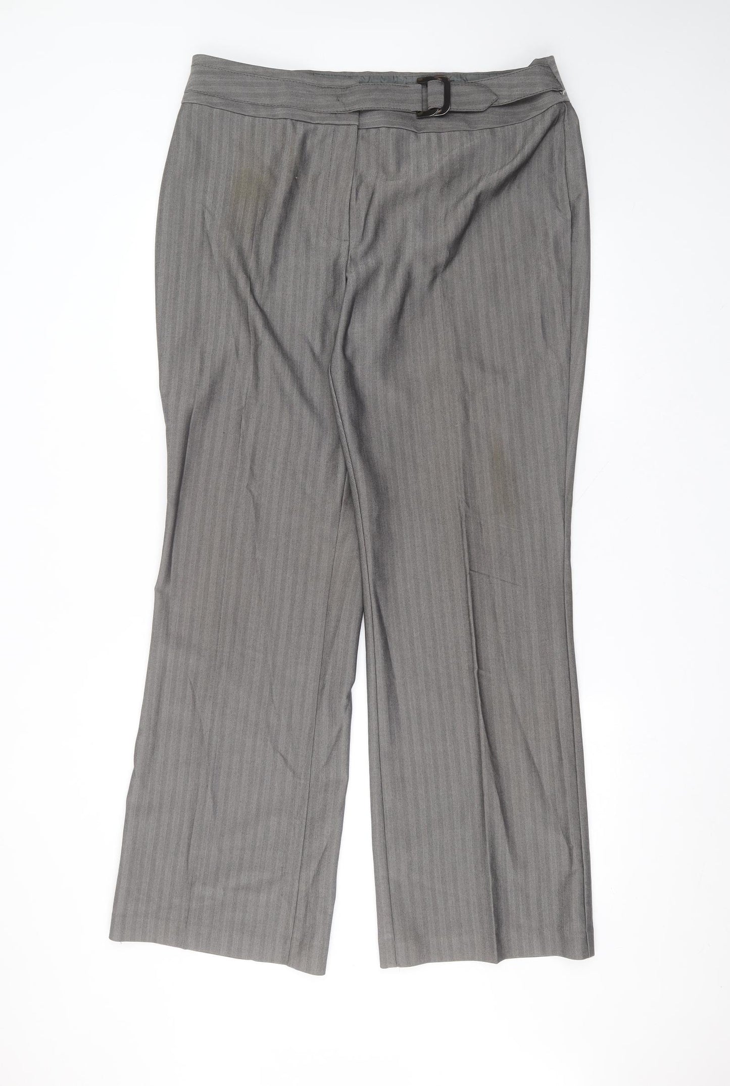 Marks and Spencer Womens Grey Striped Polyester Trousers  Size 18 L32 in Regular