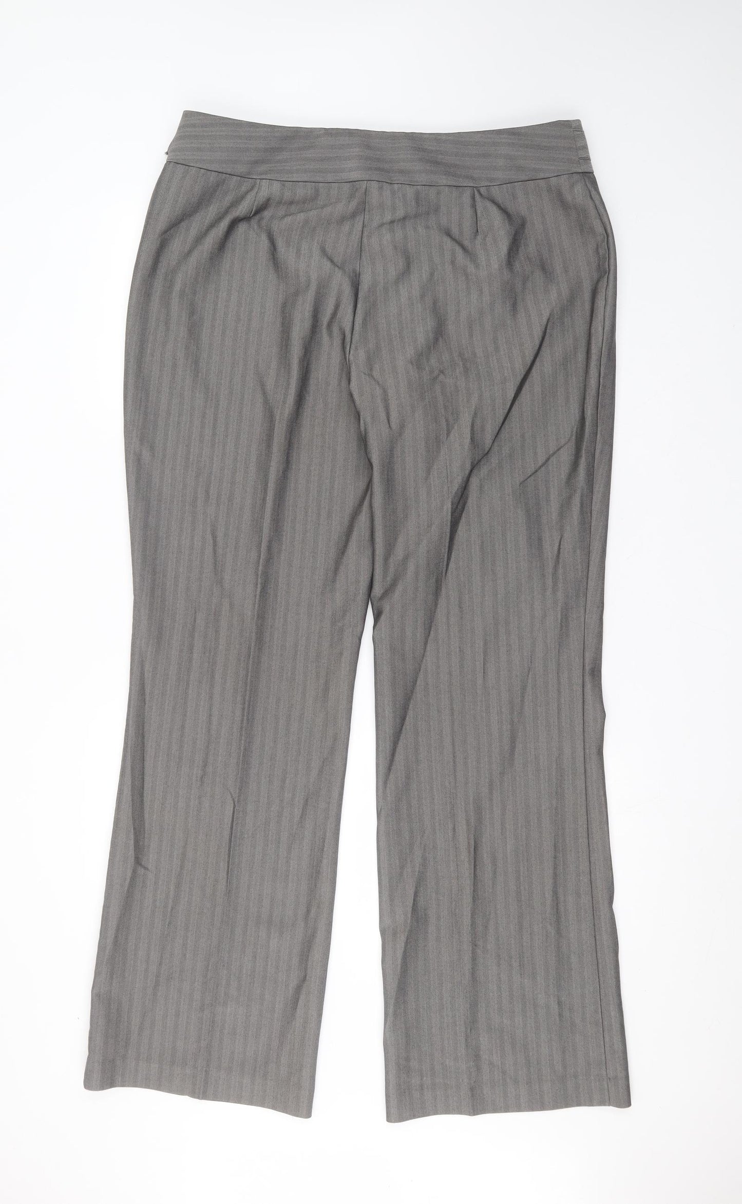 Marks and Spencer Womens Grey Striped Polyester Trousers  Size 18 L32 in Regular
