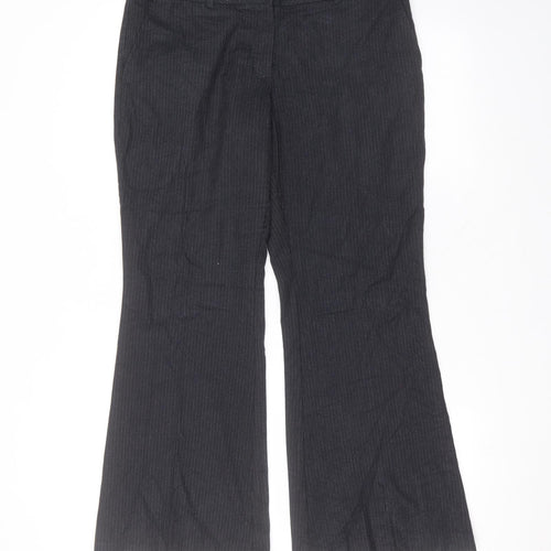Marks and Spencer Womens Black Striped Polyester Trousers  Size 12 L28 in Regular