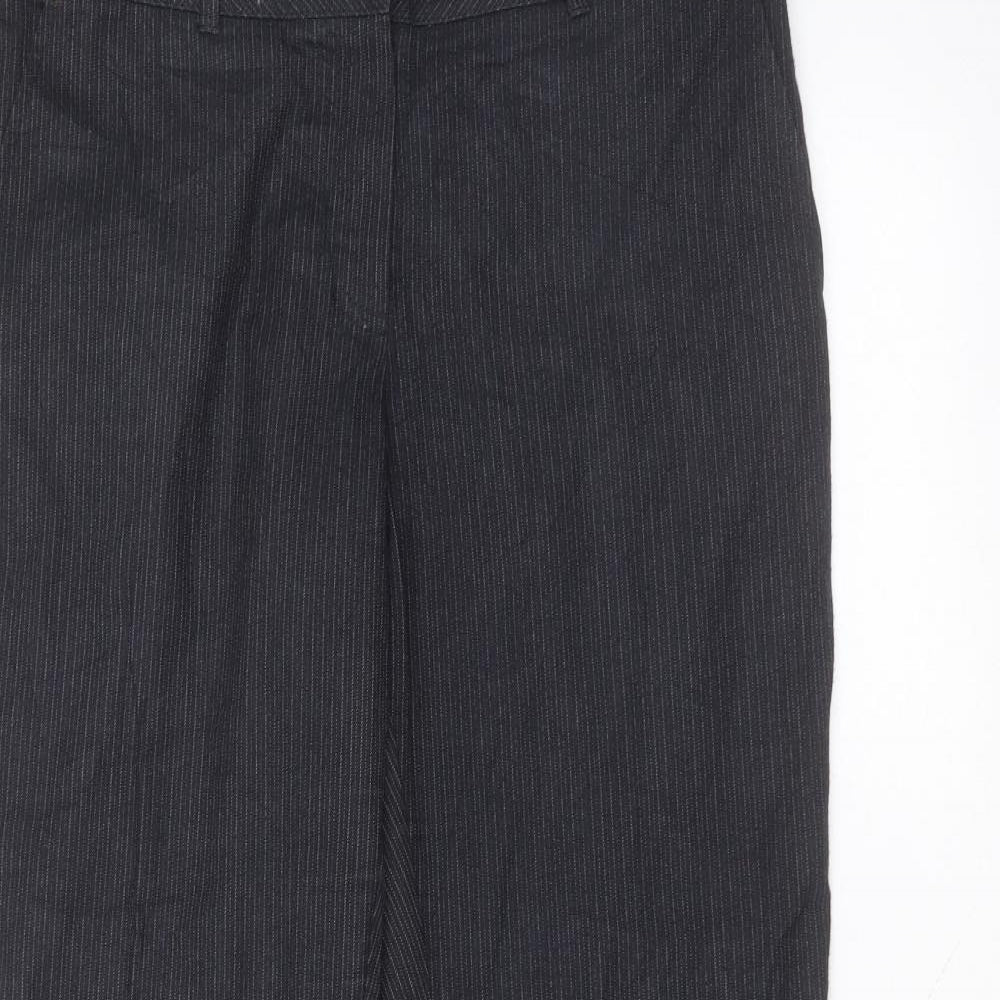 Marks and Spencer Womens Black Striped Polyester Trousers  Size 12 L28 in Regular