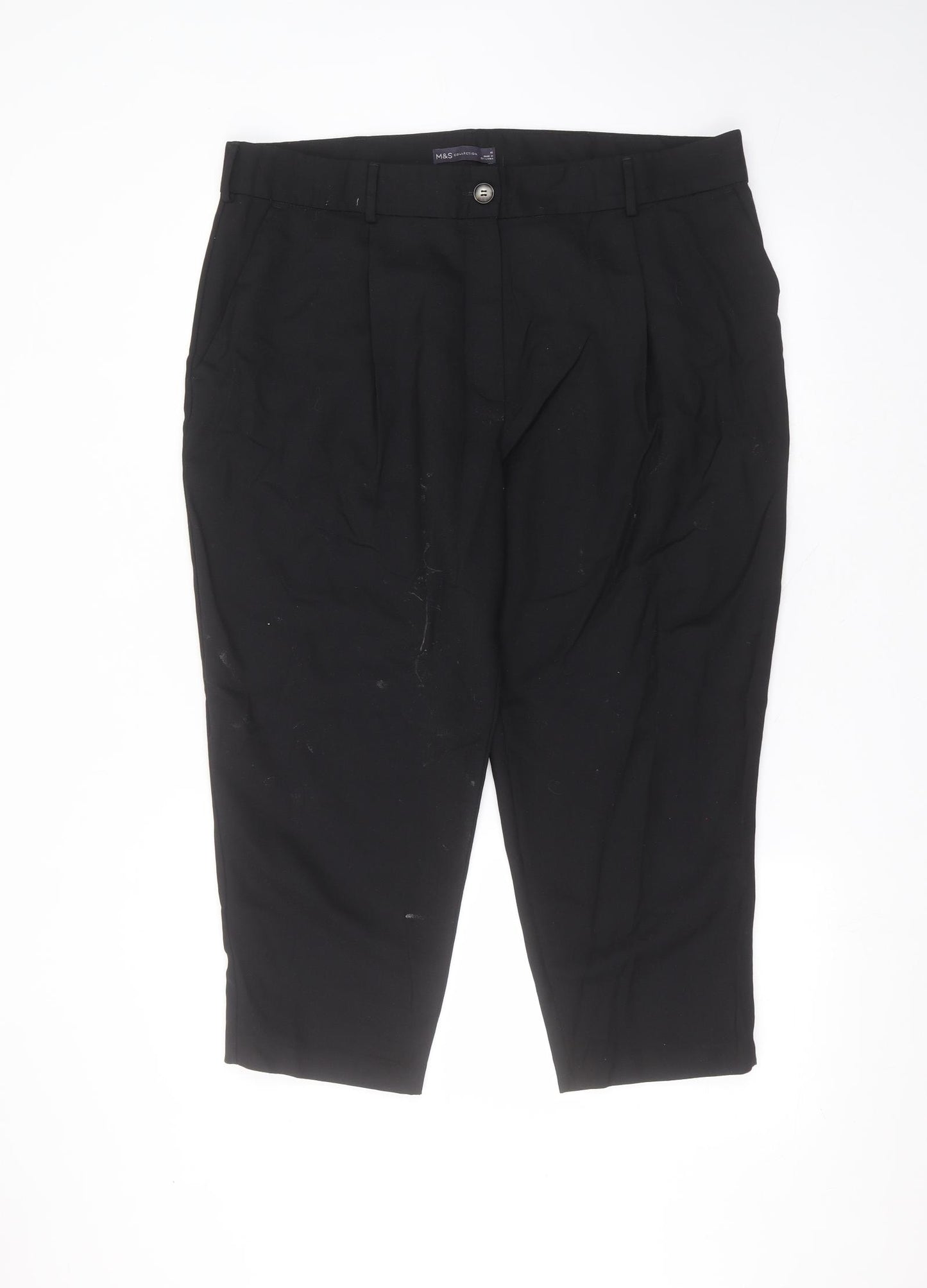 Marks and Spencer Womens Black  Polyester Cropped Trousers Size 18 L21 in Regular