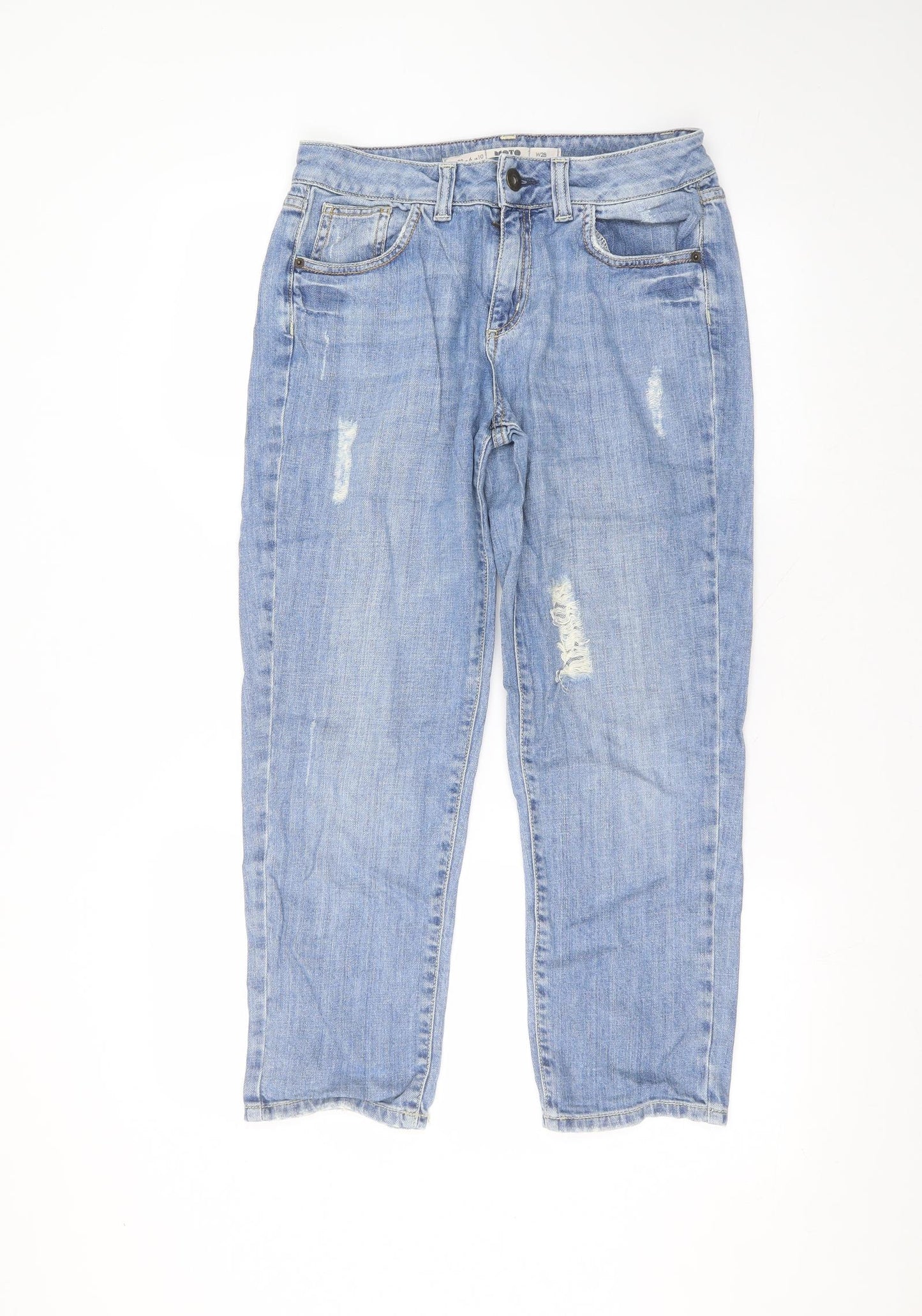 Topshop Womens Blue  Cotton Straight Jeans Size 10 L24 in Regular