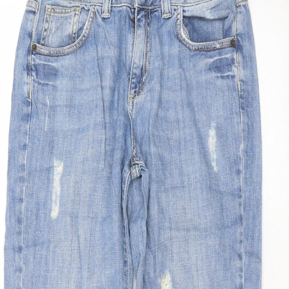 Topshop Womens Blue  Cotton Straight Jeans Size 10 L24 in Regular