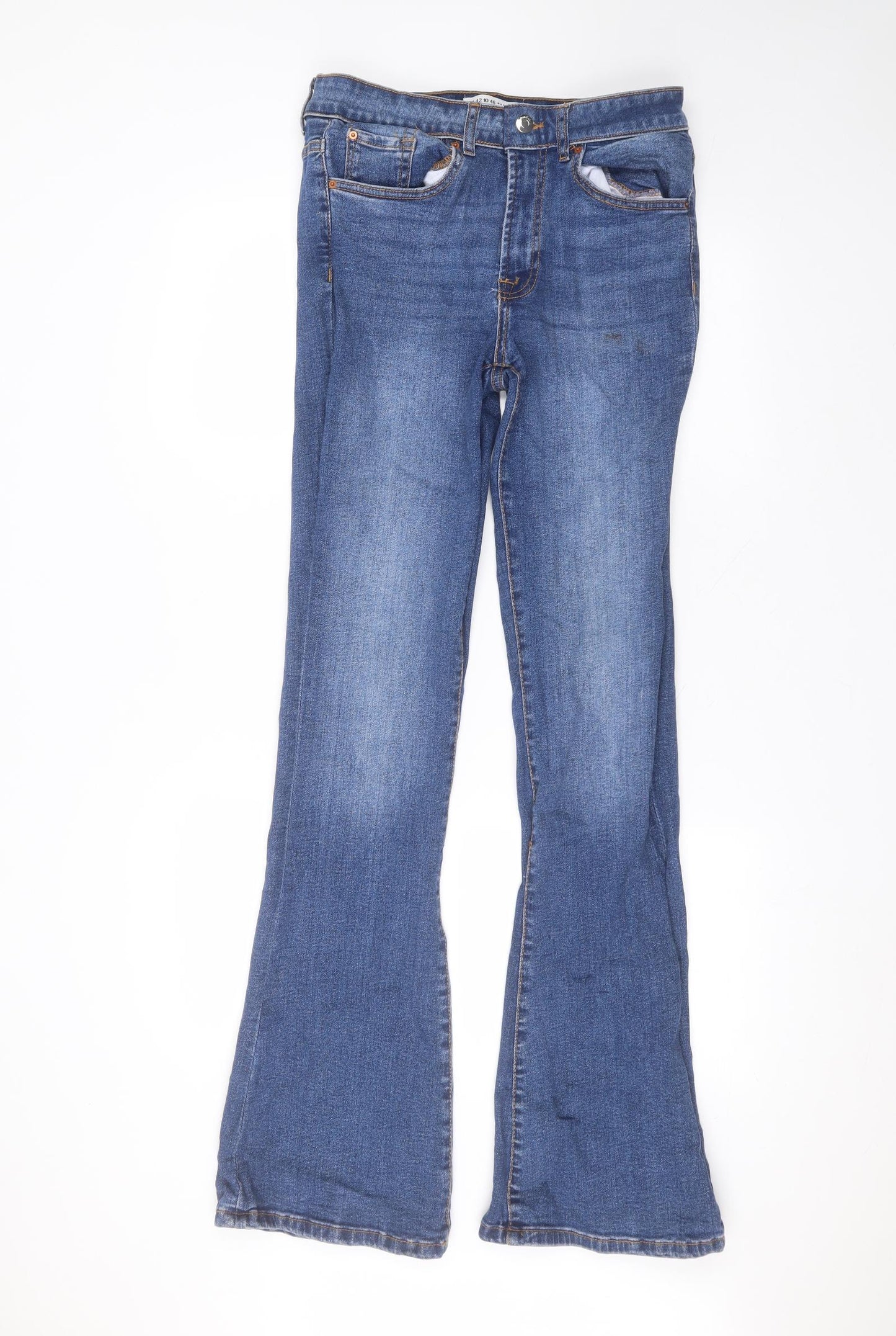 Primark Womens Blue  Cotton Bootcut Jeans Size 14 L33 in Regular