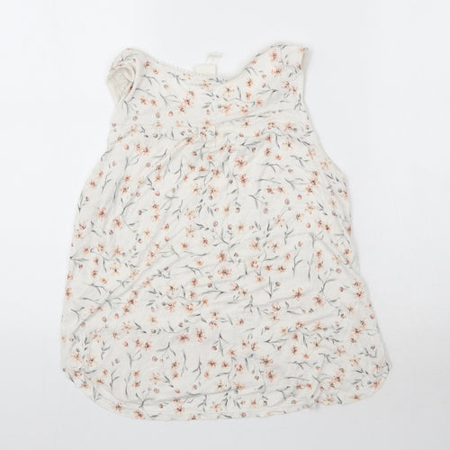 H&M Womens White Floral Viscose Basic Tank Size S Round Neck - Lace Detail