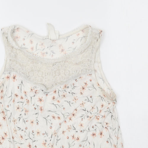 H&M Womens White Floral Viscose Basic Tank Size S Round Neck - Lace Detail