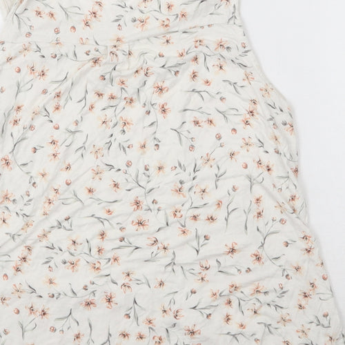 H&M Womens White Floral Viscose Basic Tank Size S Round Neck - Lace Detail