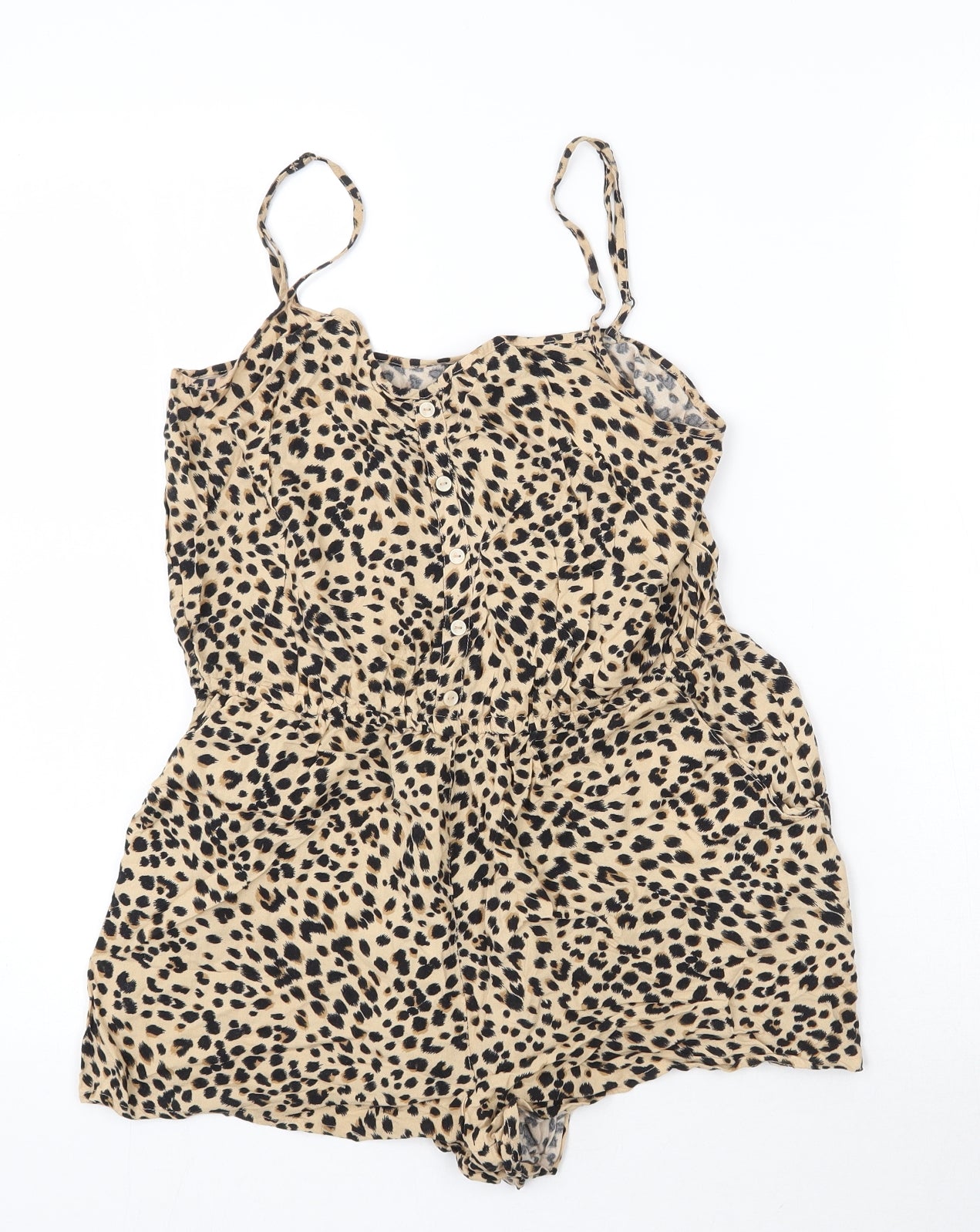 H&M Womens Multicoloured Animal Print Viscose Playsuit One-Piece Size 10  Button
