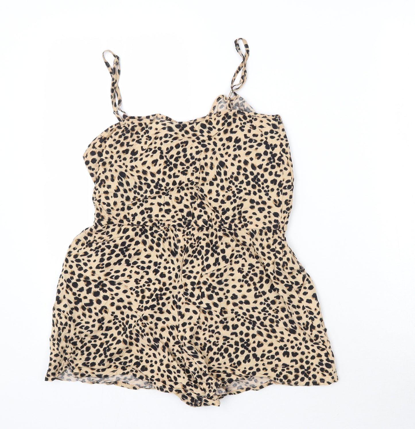 H&M Womens Multicoloured Animal Print Viscose Playsuit One-Piece Size 10  Button