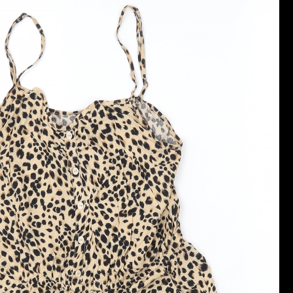 H&M Womens Multicoloured Animal Print Viscose Playsuit One-Piece Size 10  Button
