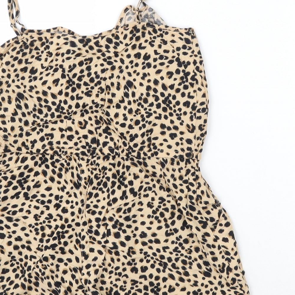 H&M Womens Multicoloured Animal Print Viscose Playsuit One-Piece Size 10  Button