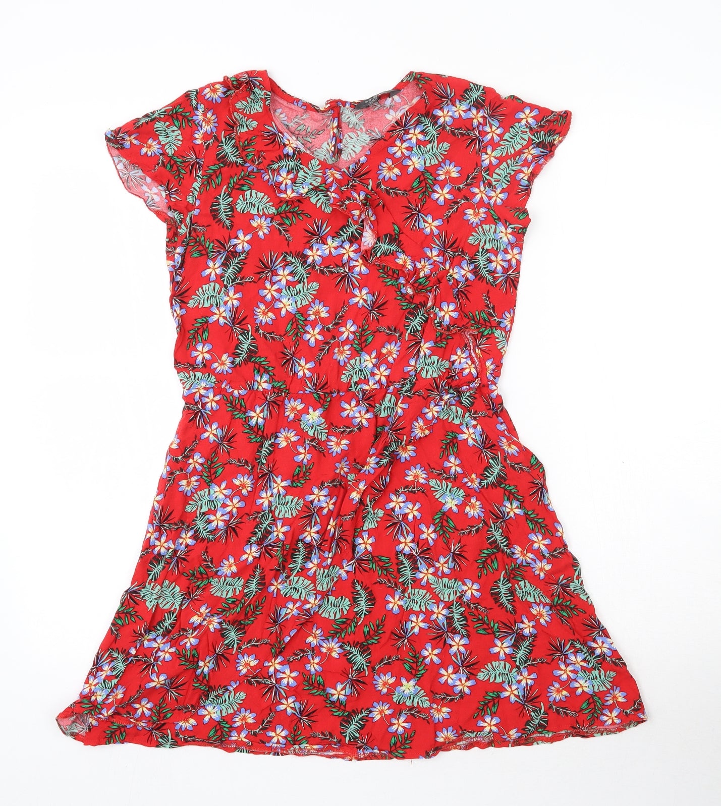 Primark Girls Red Floral Viscose Fit & Flare  Size 12-13 Years  V-Neck Pullover