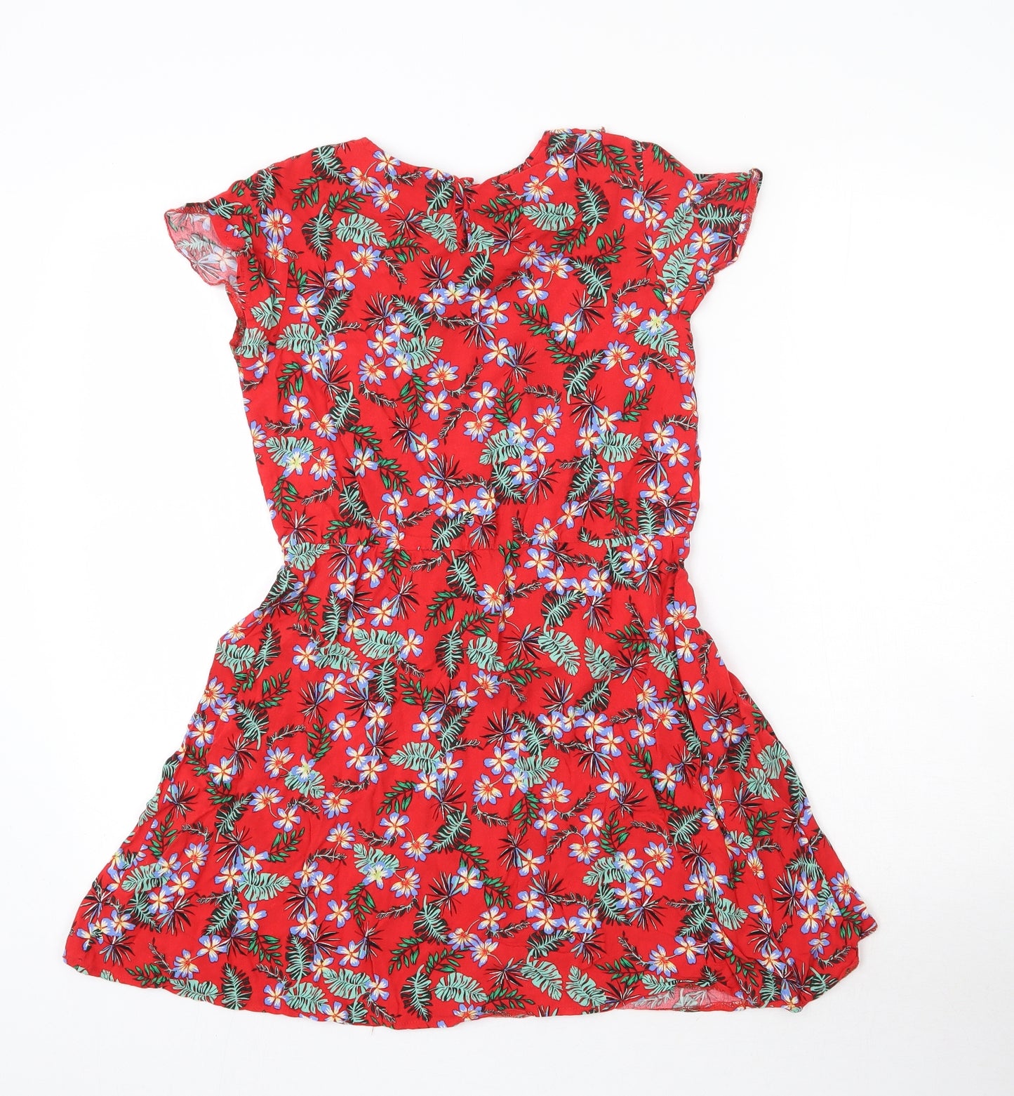Primark Girls Red Floral Viscose Fit & Flare  Size 12-13 Years  V-Neck Pullover