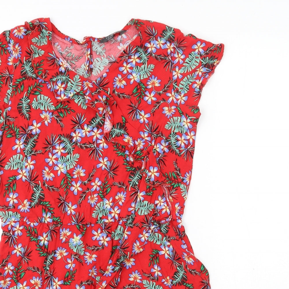 Primark Girls Red Floral Viscose Fit & Flare  Size 12-13 Years  V-Neck Pullover
