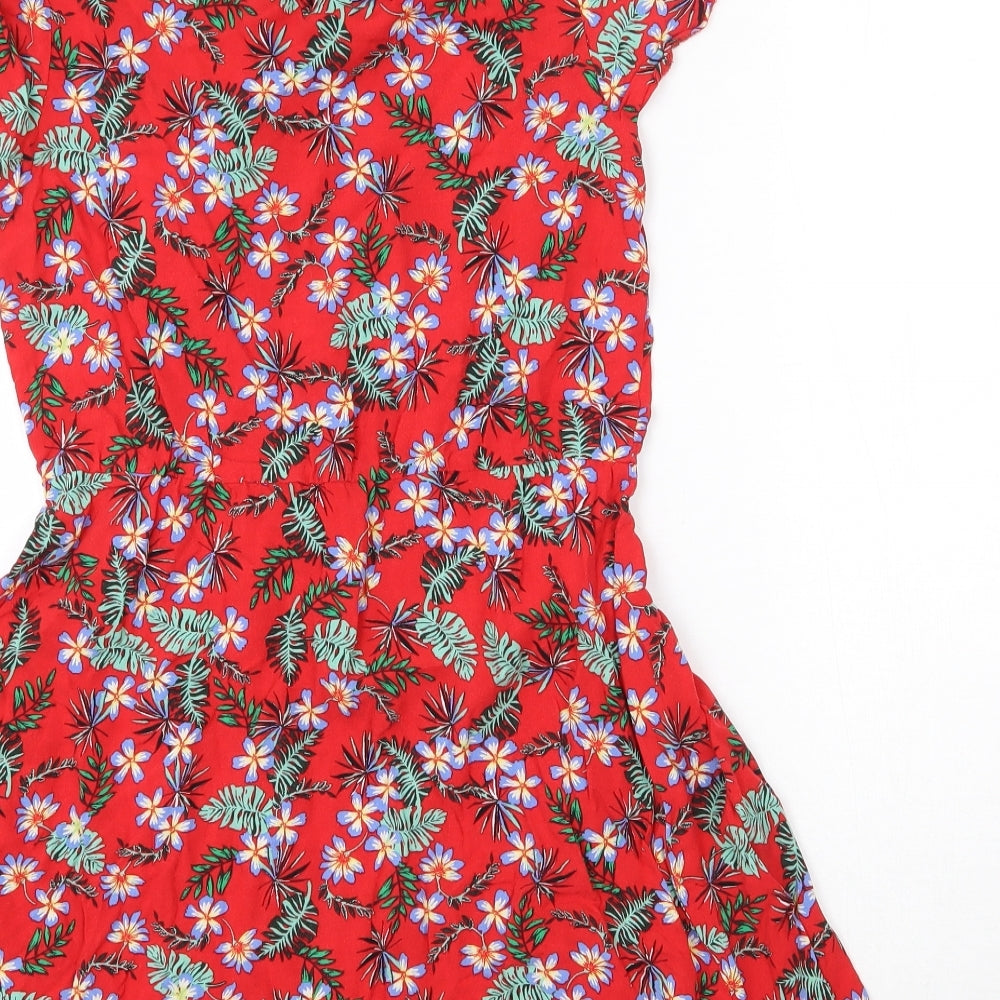 Primark Girls Red Floral Viscose Fit & Flare  Size 12-13 Years  V-Neck Pullover