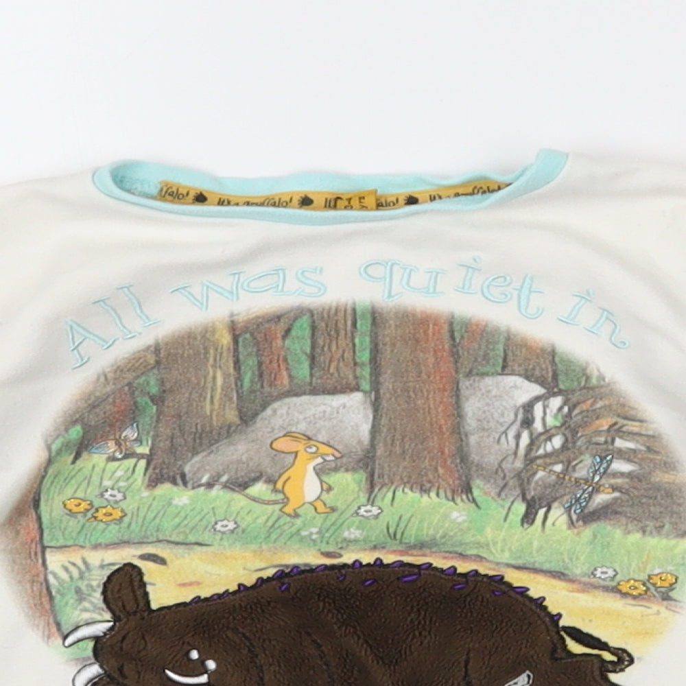 The Gruffalo Girls White  Cotton Basic T-Shirt Size 3-4 Years Round Neck Pullover - The Gruffalo Frill Detail