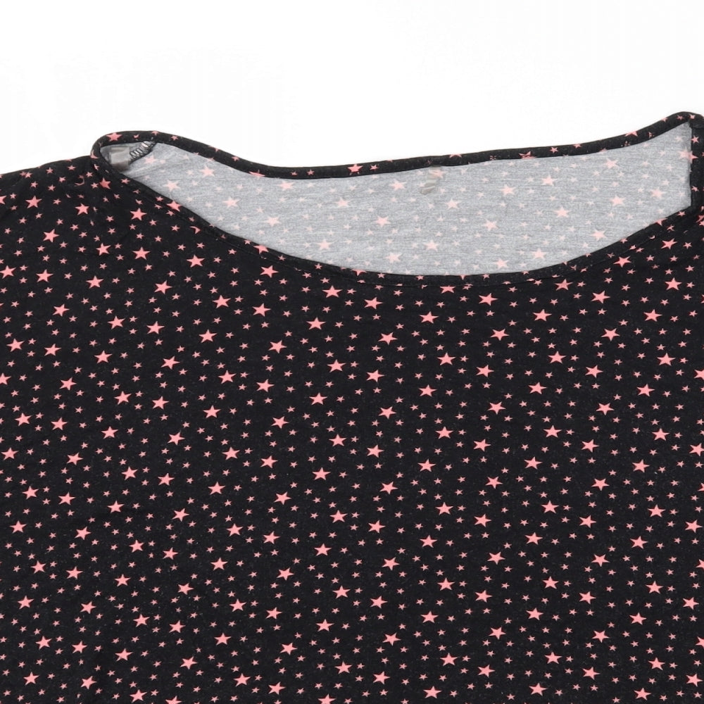 George Womens Black  Viscose Basic T-Shirt Size 20 Round Neck - Pink Star Print