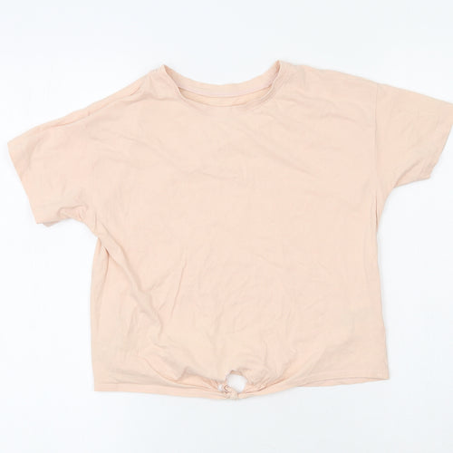 H&M Girls Beige  100% Cotton Basic T-Shirt Size 10-11 Years Round Neck Pullover - Tie Detail