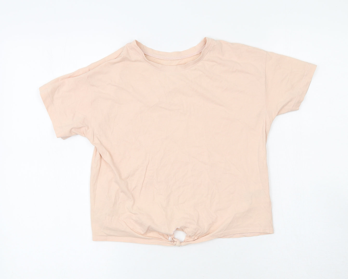 H&M Girls Beige  100% Cotton Basic T-Shirt Size 10-11 Years Round Neck Pullover - Tie Detail