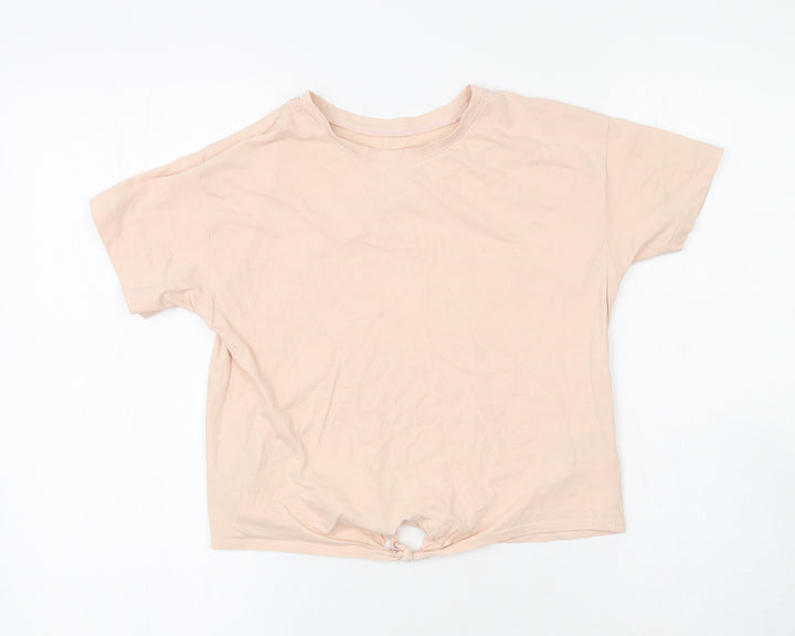 H&M Girls Beige  100% Cotton Basic T-Shirt Size 10-11 Years Round Neck Pullover - Tie Detail