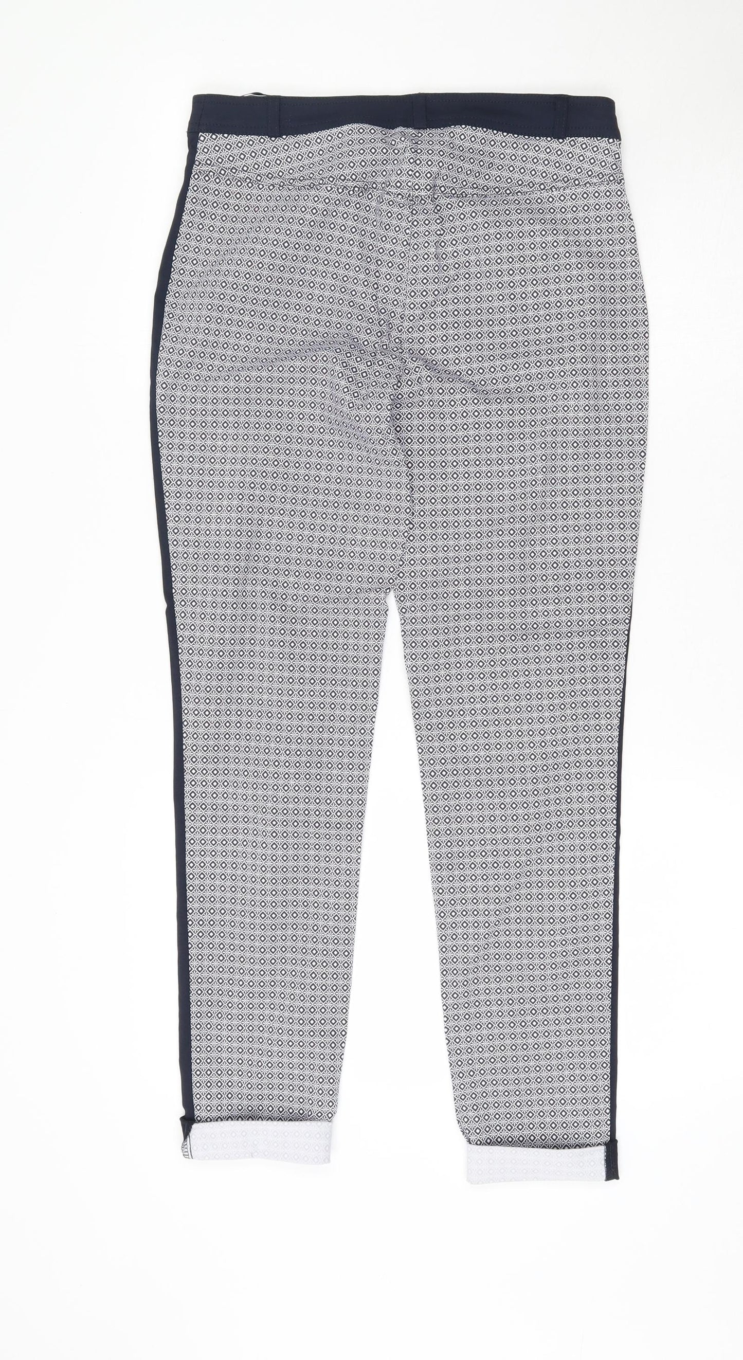 Primark  Womens Blue Argyle/Diamond Viscose Trousers  Size 8 L28 in Regular Zip