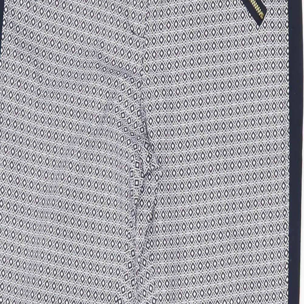 Primark  Womens Blue Argyle/Diamond Viscose Trousers  Size 8 L28 in Regular Zip