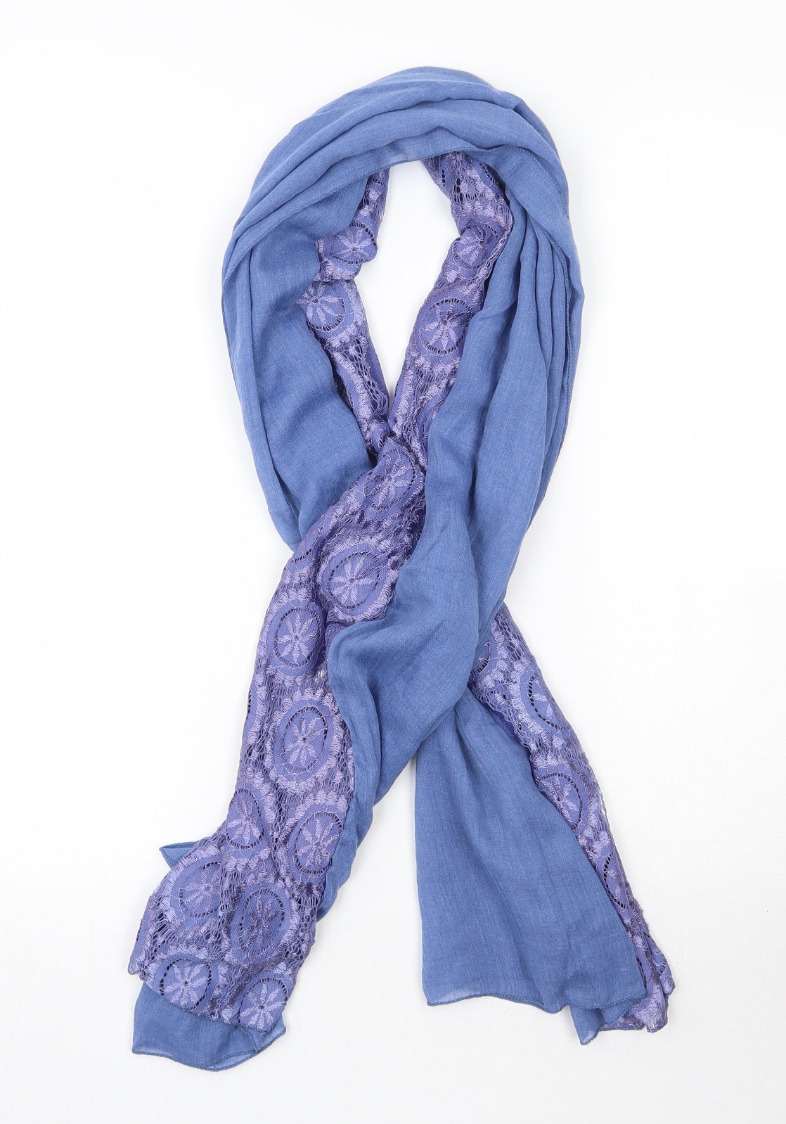 Preworn Womens Purple Floral Polyester  Scarf    - Lace Detail