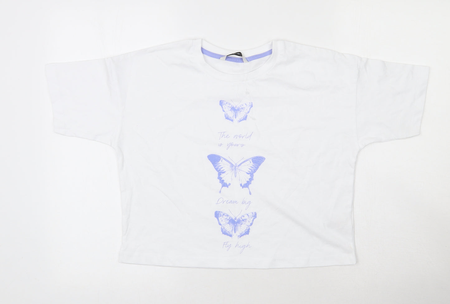 George Girls White  100% Cotton Basic T-Shirt Size 11-12 Years Round Neck Pullover - Butterfly Print